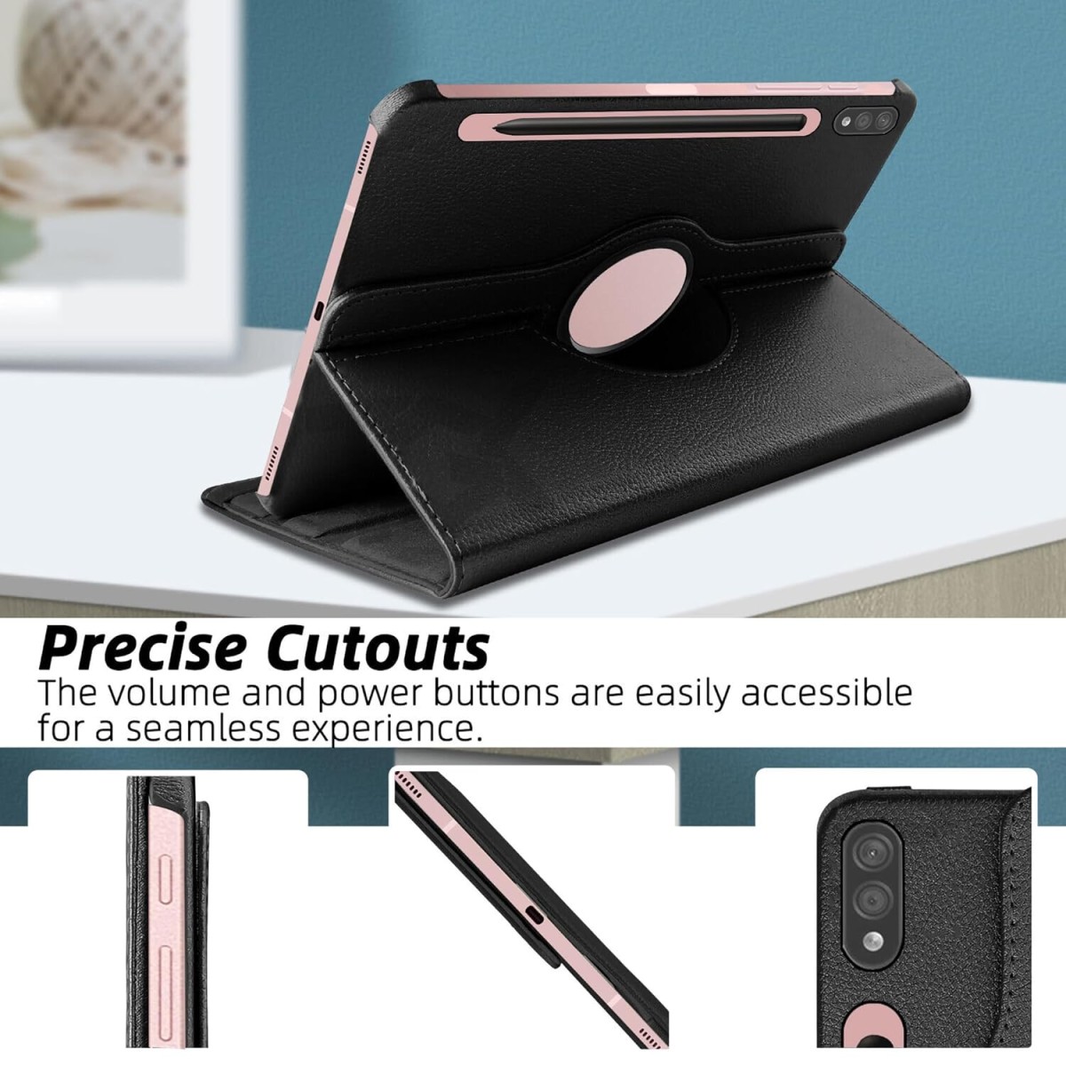 TGK Rotating Cover for Samsung Galaxy Tab S8+ 12.4 inch Leather Flip Case Cover Black