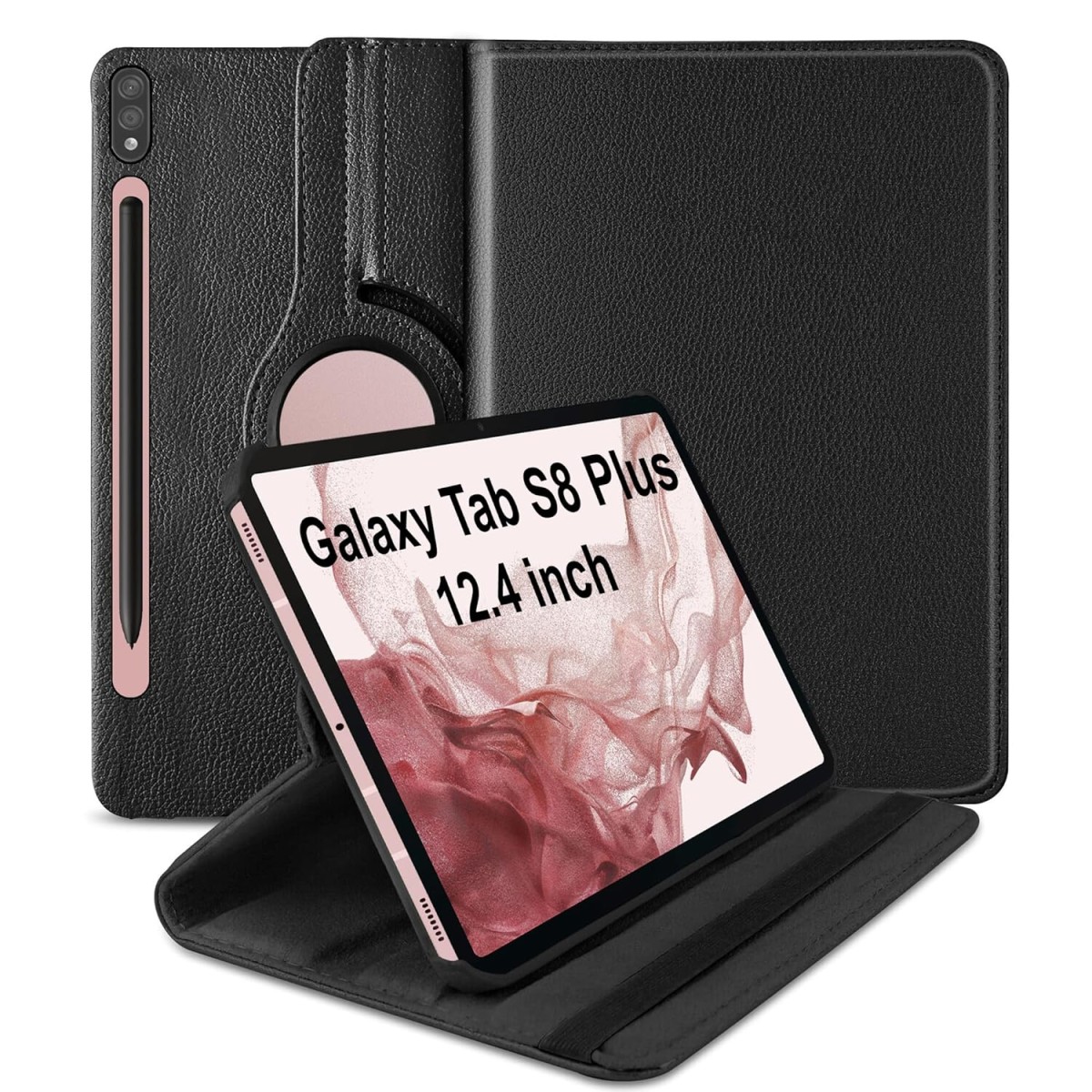 TGK Rotating Cover for Samsung Galaxy Tab S8+ 12.4 inch Leather Flip Case Cover Black