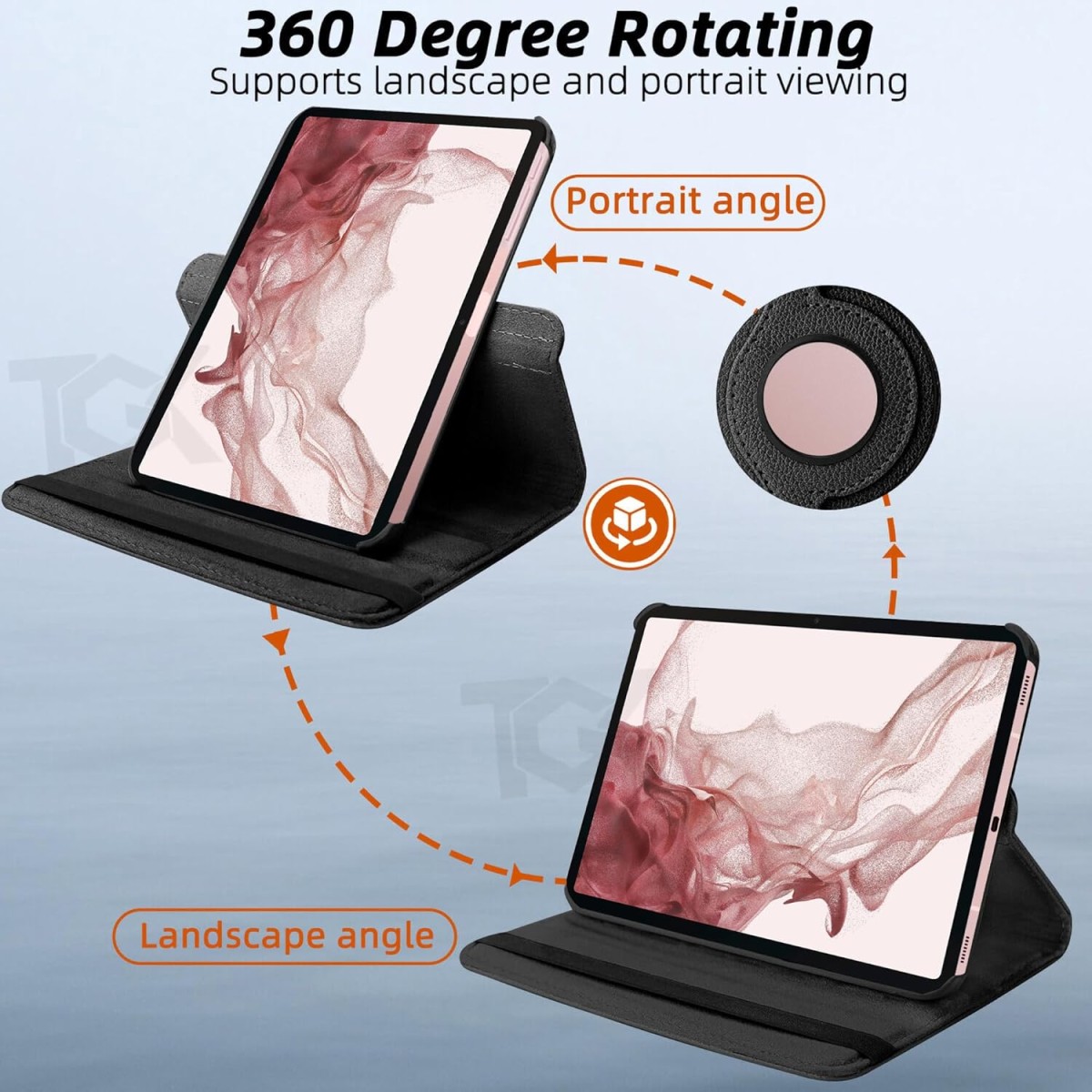 TGK Rotating Cover for Samsung Galaxy Tab S8+ 12.4 inch Leather Flip Case Cover Black