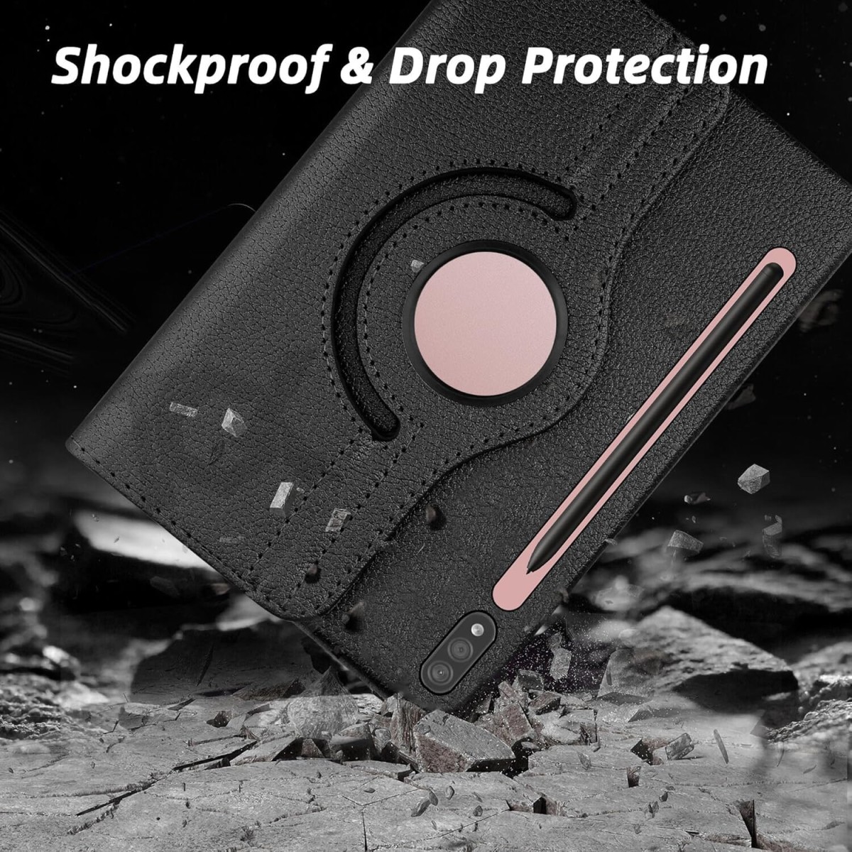 TGK Rotating Cover for Samsung Galaxy Tab S8+ 12.4 inch Leather Flip Case Cover Black