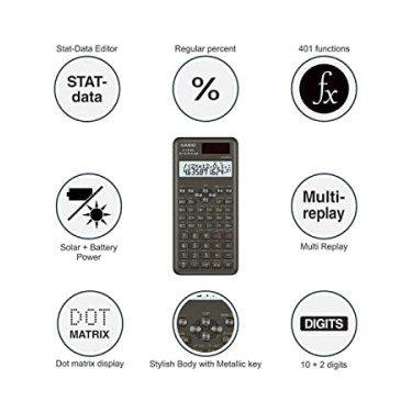 Casio FX-991MS 2nd Gen Non-Programmable Scientific Calculator, 401 Functions and 2-line Display, Black Casio FX-991MS 2nd Gen Non-Programmable Scientific Calculator, 401 Functions and 2-line Display, Black