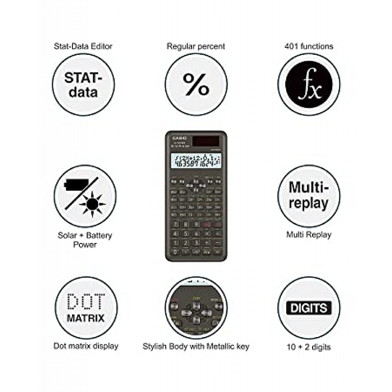 Casio FX-991MS 2nd Gen Non-Programmable Scientific Calculator, 401 Functions and 2-line Display, Black