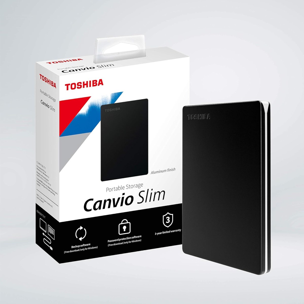 TOSHIBA Canvio Slim 2TB Portable External HDD - USB 3.0 for PC Laptop Windows and Mac, 3 Years Warranty, External Hard Drive - Black