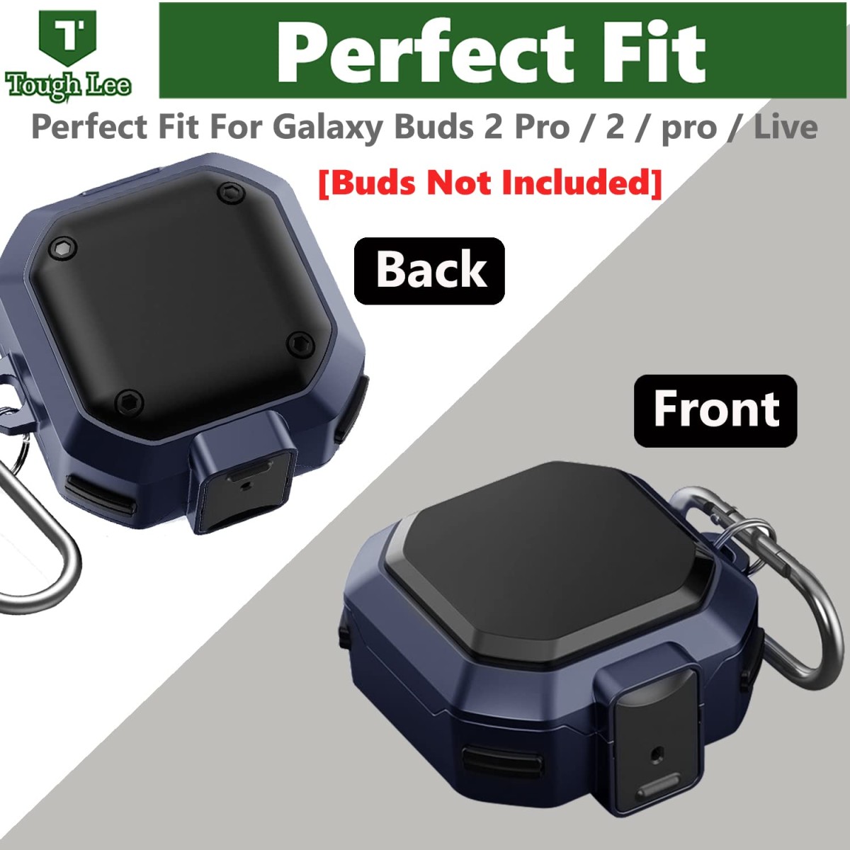TOUGH LEE Case Cover for Samsung Galaxy Buds 2 Pro (2022) | Buds 2 (2021) | Buds Pro (2021) | Buds Live (2020) - with Carrying Hook - Rugged Armour Hard Durable, Blue