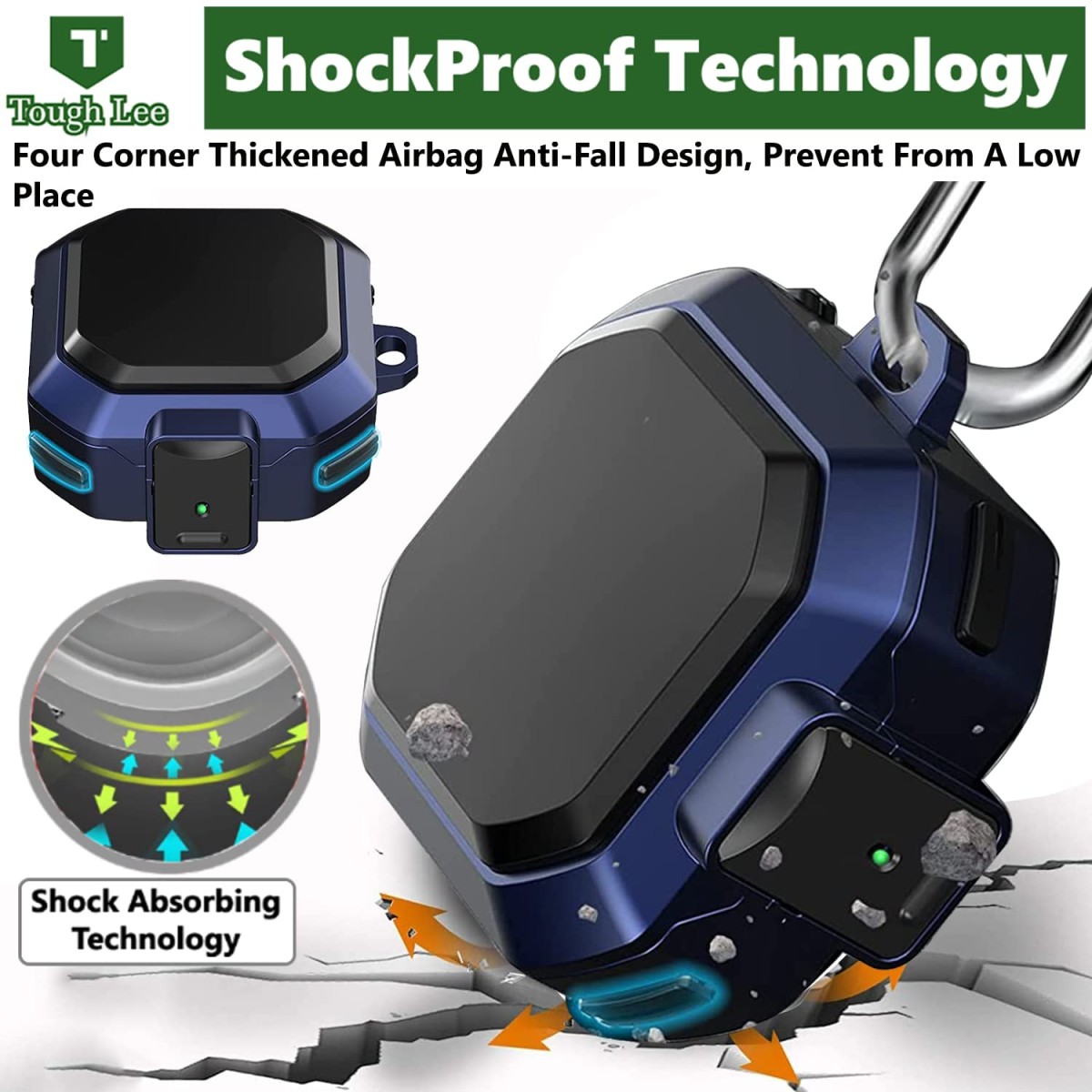 TOUGH LEE Case Cover for Samsung Galaxy Buds 2 Pro (2022) | Buds 2 (2021) | Buds Pro (2021) | Buds Live (2020) - with Carrying Hook - Rugged Armour Hard Durable, Blue