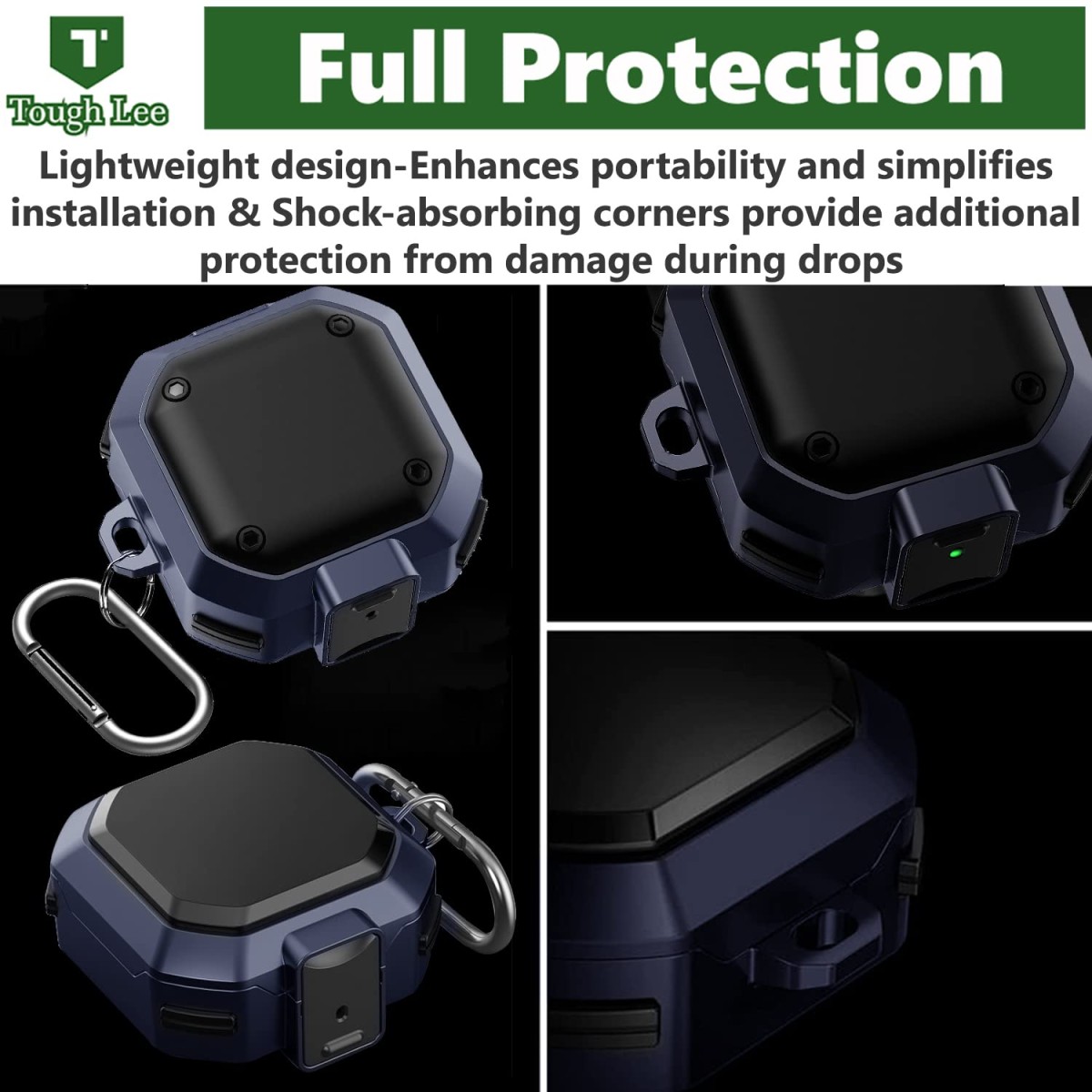 TOUGH LEE Case Cover for Samsung Galaxy Buds 2 Pro (2022) | Buds 2 (2021) | Buds Pro (2021) | Buds Live (2020) - with Carrying Hook - Rugged Armour Hard Durable, Blue