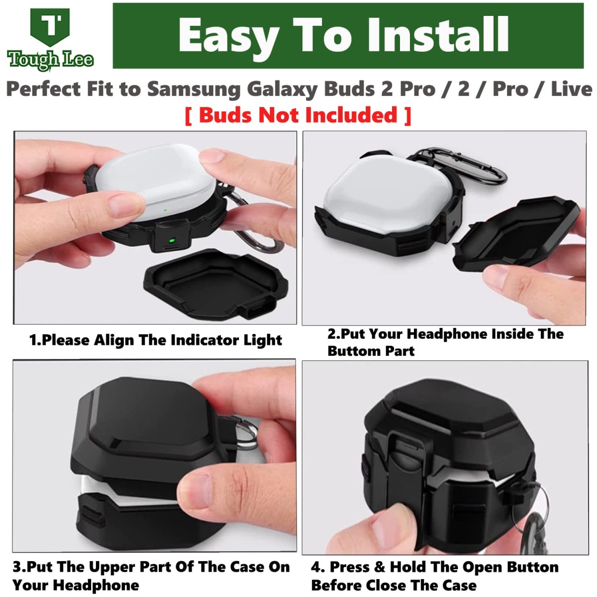 TOUGH LEE Case Cover for Samsung Galaxy Buds 2 Pro (2022) | Buds 2 (2021) | Buds Pro (2021) | Buds Live (2020) - with Carrying Hook - Rugged Armour Hard Durable, Blue