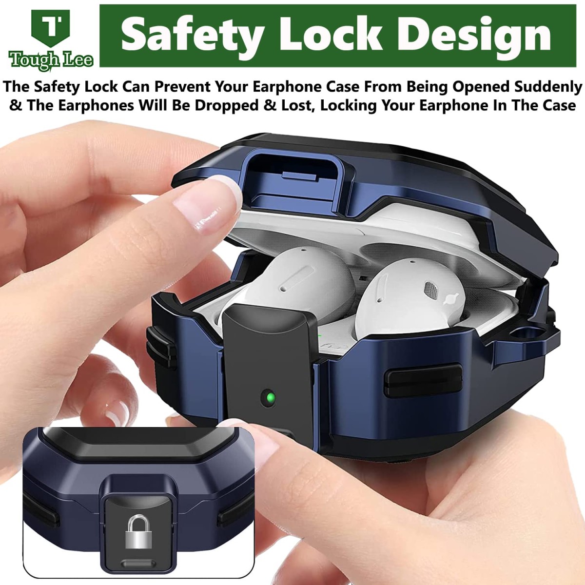 TOUGH LEE Case Cover for Samsung Galaxy Buds 2 Pro (2022) | Buds 2 (2021) | Buds Pro (2021) | Buds Live (2020) - with Carrying Hook - Rugged Armour Hard Durable, Blue