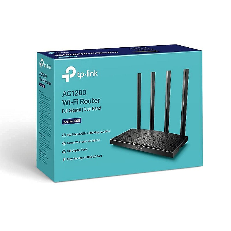 TP-Link Archer C6U AC1200 Wireless MU-MIMO Gigabit Router Black