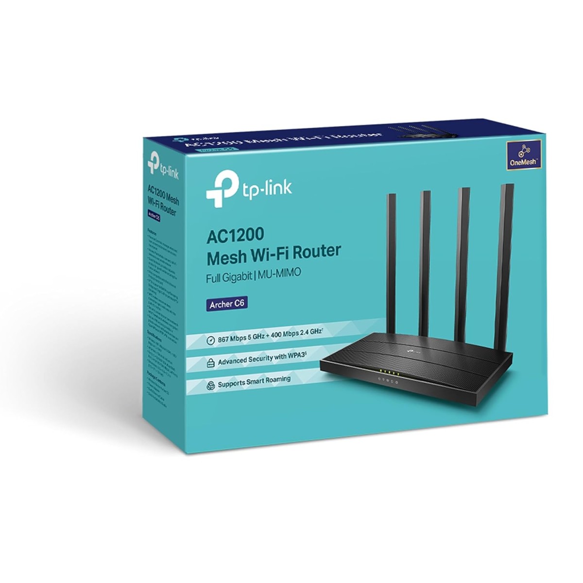 TP-Link Archer AC1200 Archer C6 Wi-Fi Speed Up to 867 Mbps/5 GHz + 400Mbps/2.4 GHz, 5 Gigabit Ports, 4 External Antennas, MU-MIMO, Dual Band, WiFi Coverage with Access Point Mode, Black TP-Link Archer AC1200 Archer C6 Wi-Fi Speed Up to 867 Mbps/5 GHz + 400Mbps/2.4 GHz, 5 Gigabit Ports, 4 External Antennas, MU-MIMO, Dual Band, WiFi Coverage with Access Point Mode, Black