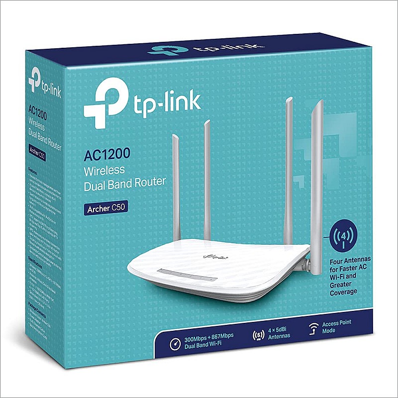 TP-Link Archer C50 AC1200 Dual Band Wireless Cable Router Wi-Fi Speed Up to 867 Mbps/5 GHz Supports Parental Control Guest Wi-Fi VPN