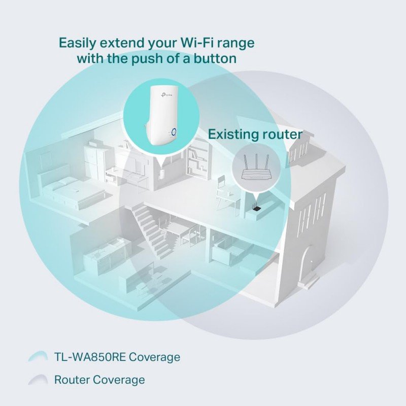 TP-Link TL-WA850RE Single_Band 300Mbps RJ45 Wireless Range Extender, Broadband/Wi-Fi Extender, Wi-Fi Booster/Hotspot with 1 Ethernet Port, Plug and Play, Built-in Access Point Mode, White TP-Link TL-WA850RE Single_Band 300Mbps RJ45 Wireless Range Extender, Broadband/Wi-Fi Extender, Wi-Fi Booster/Hotspot with 1 Ethernet Port, Plug and Play, Built-in Access Point Mode, White