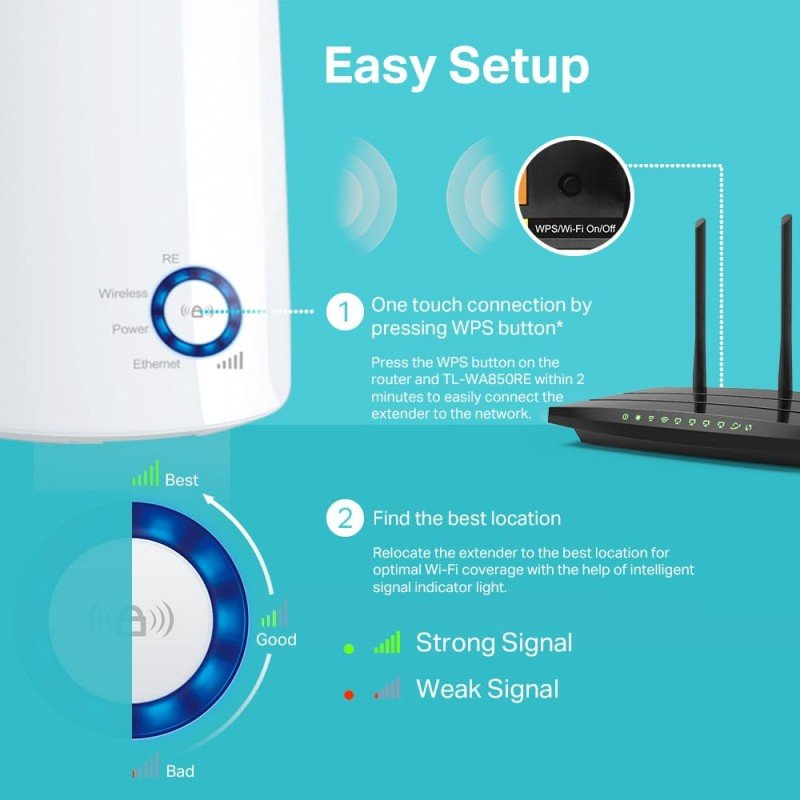 TP-Link TL-WA850RE Single_Band 300Mbps RJ45 Wireless Range Extender, Broadband/Wi-Fi Extender, Wi-Fi Booster/Hotspot with 1 Ethernet Port, Plug and Play, Built-in Access Point Mode, White TP-Link TL-WA850RE Single_Band 300Mbps RJ45 Wireless Range Extender, Broadband/Wi-Fi Extender, Wi-Fi Booster/Hotspot with 1 Ethernet Port, Plug and Play, Built-in Access Point Mode, White