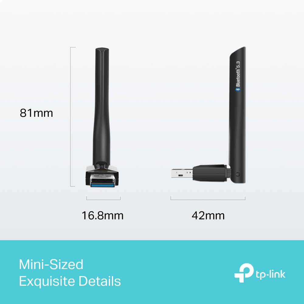 TP-Link UB500 Plus USB Bluetooth 5.3 Adapter, Mini, Plug and Play, Long Range Antenna, Supports Win 7/8.1/10/11, for Desktop, Laptop, Mouse, Keyboard, Printers, Headsets,Speakers, PS4/Xbox Controllers