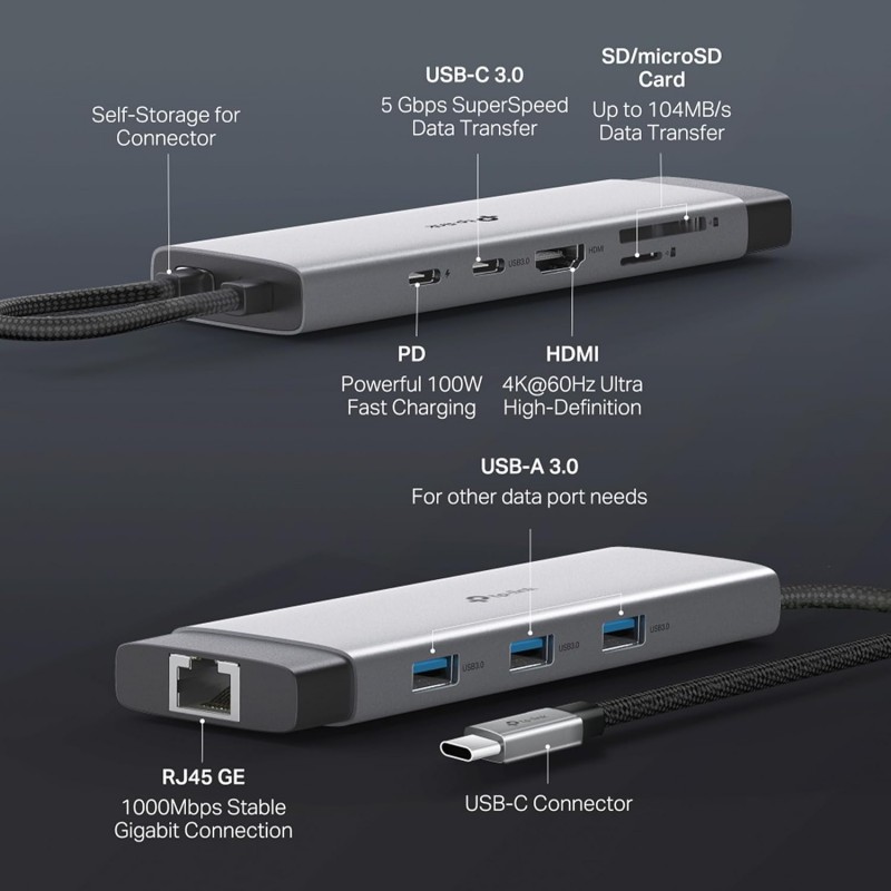 TP-Link UH9120C USB Type-C 9 in 1 Hub|Multiport USB-C Adapter Dongle Docking Station|4K 60Hz HDMI|1 Gbps ethernet|SD & microSD UHS-I|USB-C, 3× USB-A Data Ports|100W Fast Charging|Plug and Play TP-Link UH9120C USB Type-C 9 in 1 Hub|Multiport USB-C Adapter Dongle Docking Station|4K 60Hz HDMI|1 Gbps ethernet|SD & microSD UHS-I|USB-C, 3× USB-A Data Ports|100W Fast Charging|Plug and Play