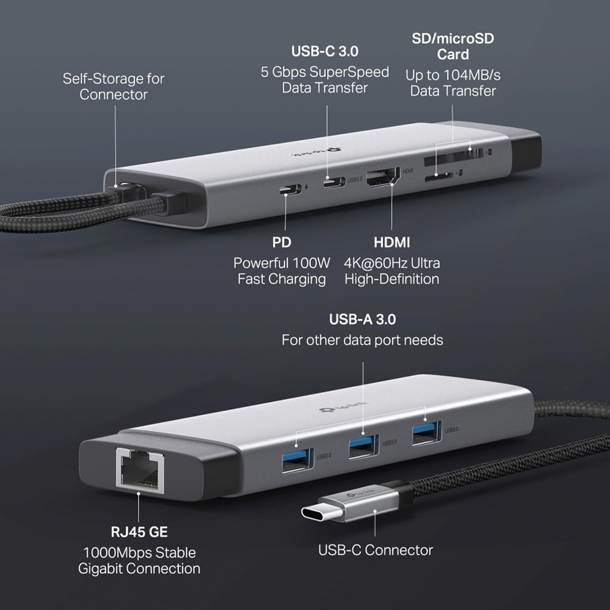 TP-Link USB Type-C 6-Port Hub with a 4K@60Hz HDMI, 1 Gbps ethernet, 1× USB-C Data Ports, 2× USB-A Data Ports, Powerful 100W Fast Charging, Stable Connection, Plug & Play (UH6120C)