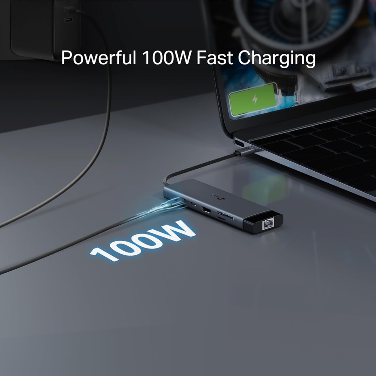 TP-Link USB Type-C 6-Port Hub with a 4K@60Hz HDMI, 1 Gbps ethernet, 1× USB-C Data Ports, 2× USB-A Data Ports, Powerful 100W Fast Charging, Stable Connection, Plug & Play (UH6120C)