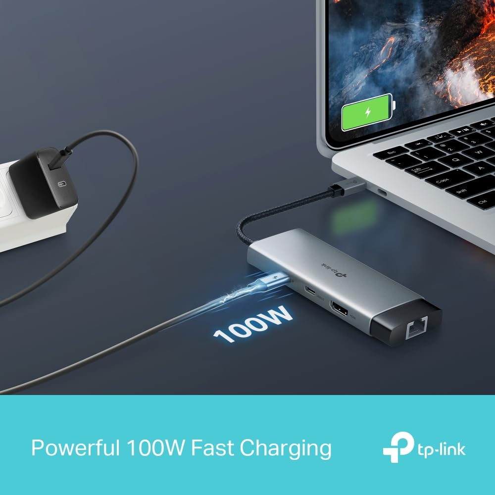 TP-Link USB Type-C 6-Port Hub with a 4K@60Hz HDMI, 1 Gbps ethernet, 1× USB-C Data Ports, 2× USB-A Data Ports, Powerful 100W Fast Charging, Stable Connection, Plug & Play (UH6120C)