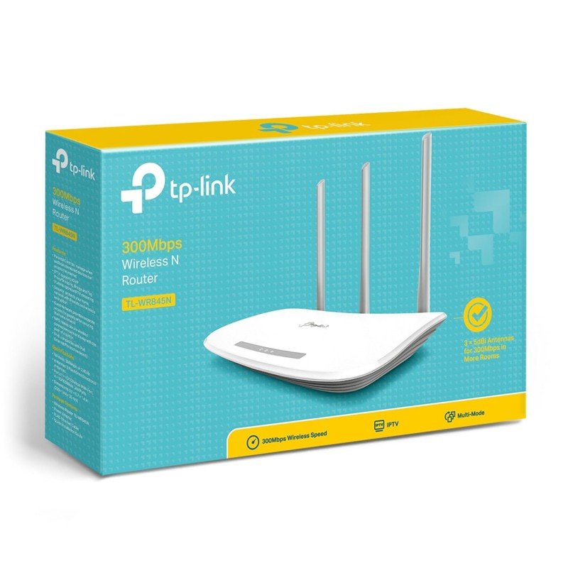 TP-link N300 WiFi Wireless Router TL-WR845N | 300Mbps Wi-Fi Speed | Three 5dBi high gain Antennas | IPv6 Compatible | AP/RE/WISP Mode | Parental Control | Single Band | Guest Network - White TP-link N300 WiFi Wireless Router TL-WR845N | 300Mbps Wi-Fi Speed | Three 5dBi high gain Antennas | IPv6 Compatible | AP/RE/WISP Mode | Parental Control | Single Band | Guest Network - White