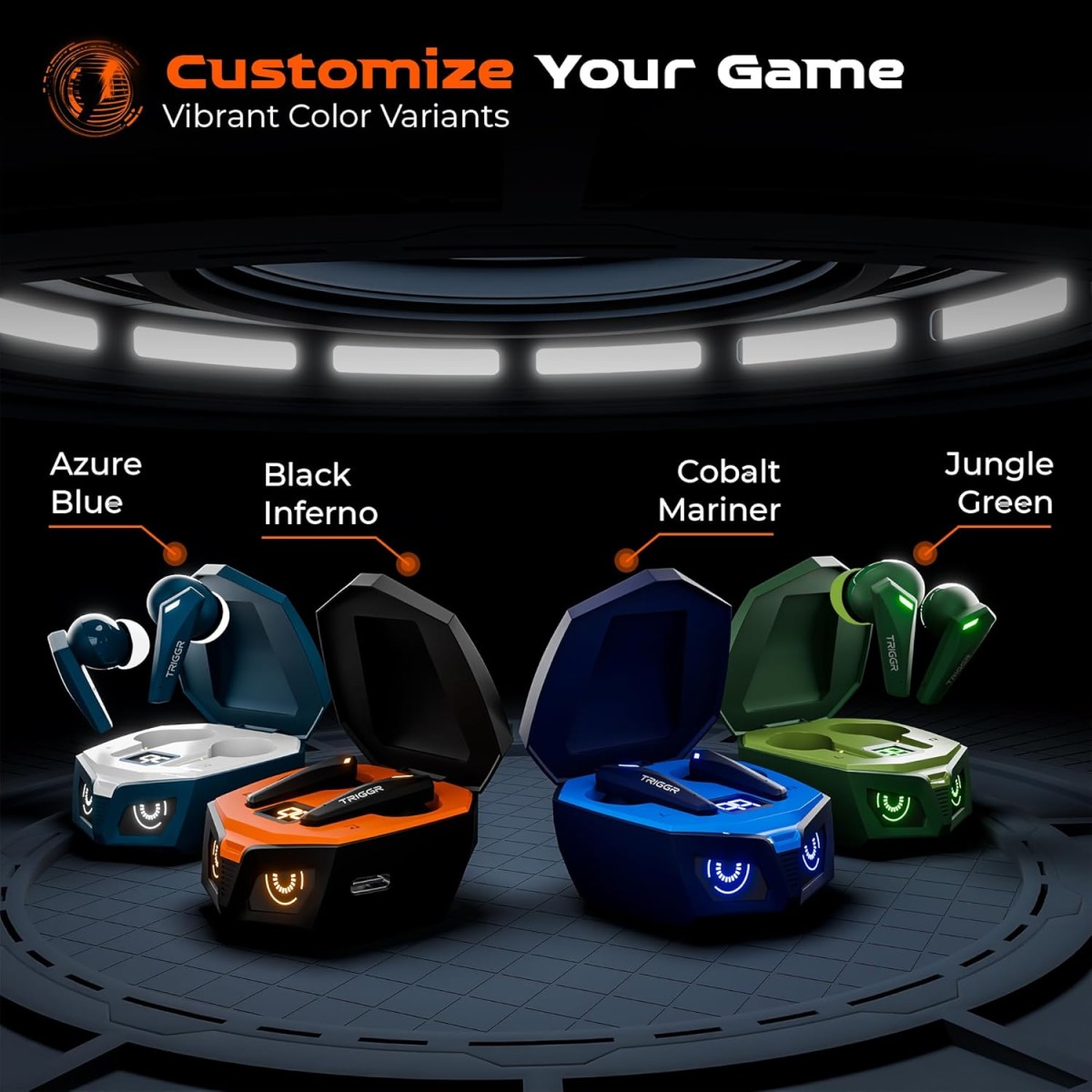 TRIGGR Kraken X1 Plus with Dual Pairing, Battery Display, Quad ENC, 70H Battery, v5.3 Bluetooth (Jungle Green, True Wireless)