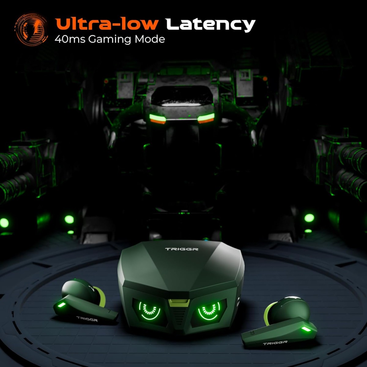 TRIGGR Kraken X1 Plus with Dual Pairing, Battery Display, Quad ENC, 70H Battery, v5.3 Bluetooth (Jungle Green, True Wireless)