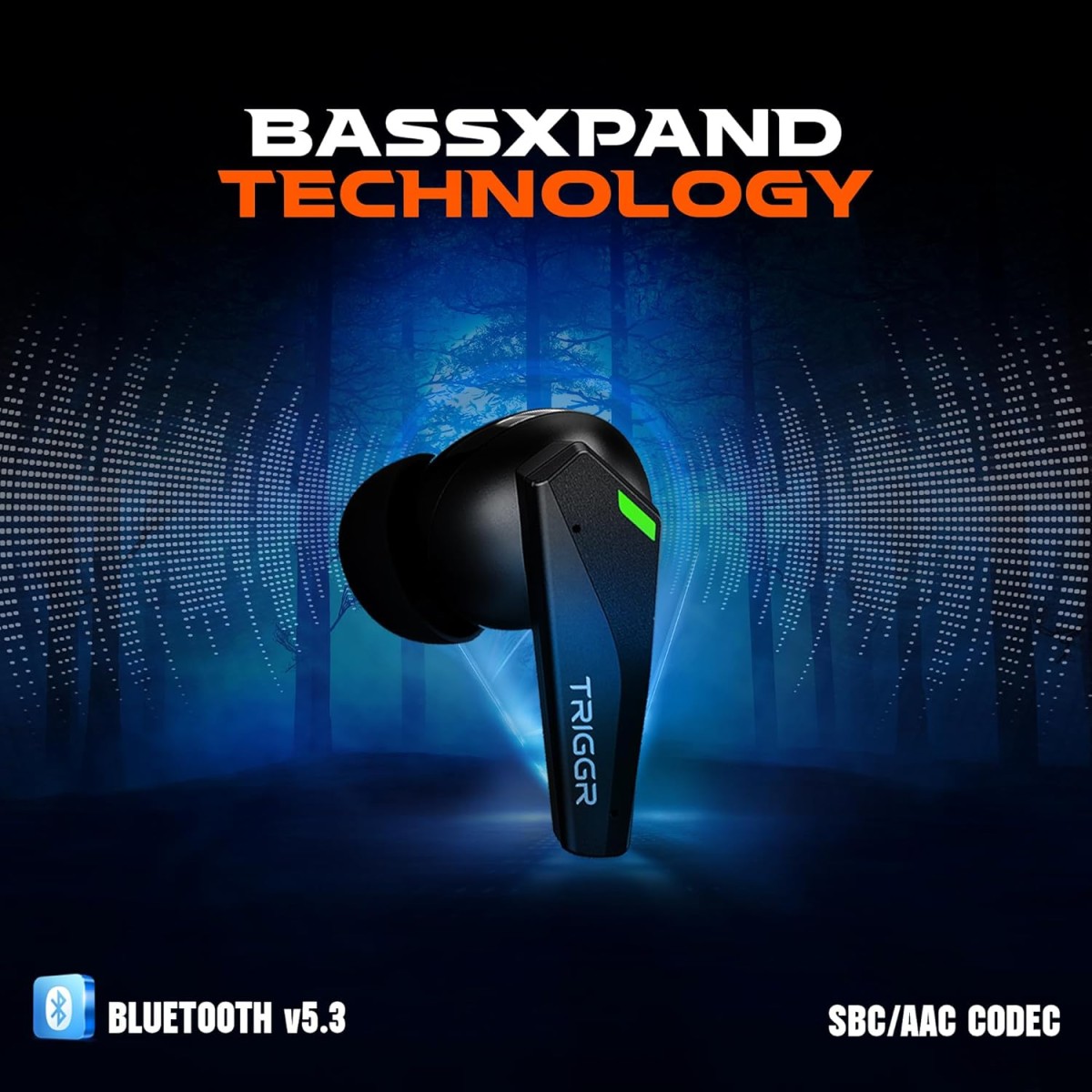 TRIGGR Kraken X1 with Battery Display, 40ms Latency, Quad Mic ENC, 40 Hr Battery, v5.3 Bluetooth Headset (Black, True Wireless)