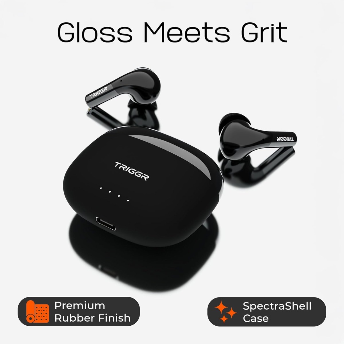 TRIGGR Opus with Latest BT v6.0, Dual Pairing, Chrome Lid, Rubber Finish, 40Hr Playtime Bluetooth (Phantom Black, in The Ear)