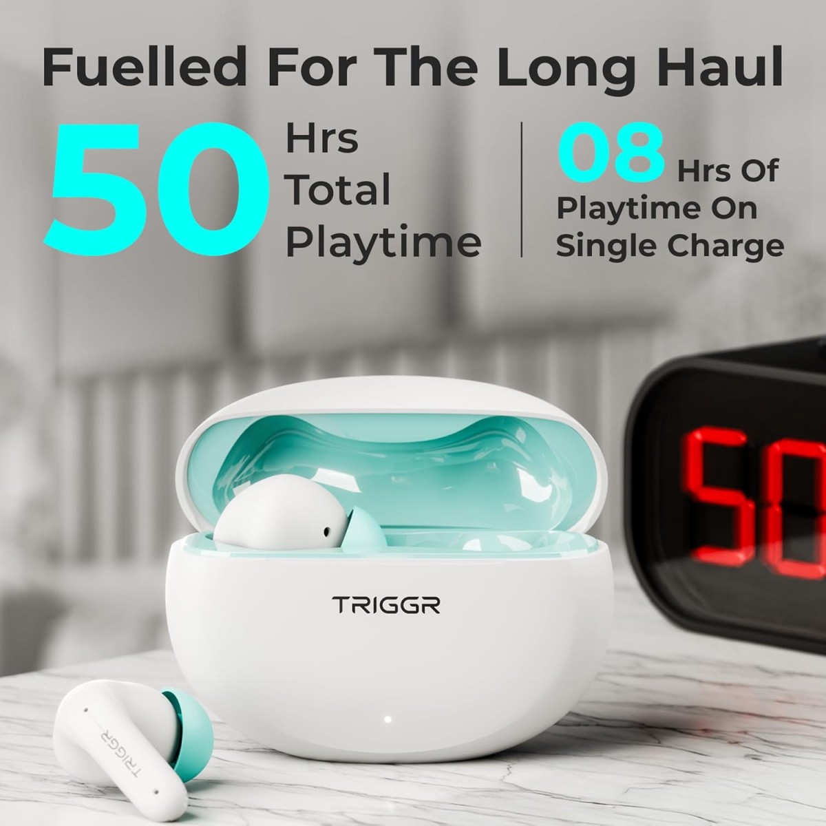 TRIGGR Ultrabuds N3 with Crisp Calling, 50H Playtime, 13mm Drivers, BassXpand Bluetooth (Pearl Blue, in The Ear)