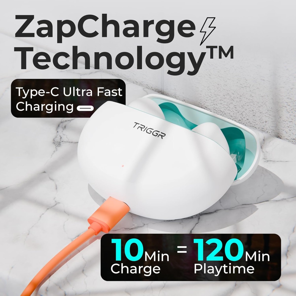 TRIGGR Ultrabuds N3 with Crisp Calling, 50H Playtime, 13mm Drivers, BassXpand Bluetooth (Pearl Blue, in The Ear)