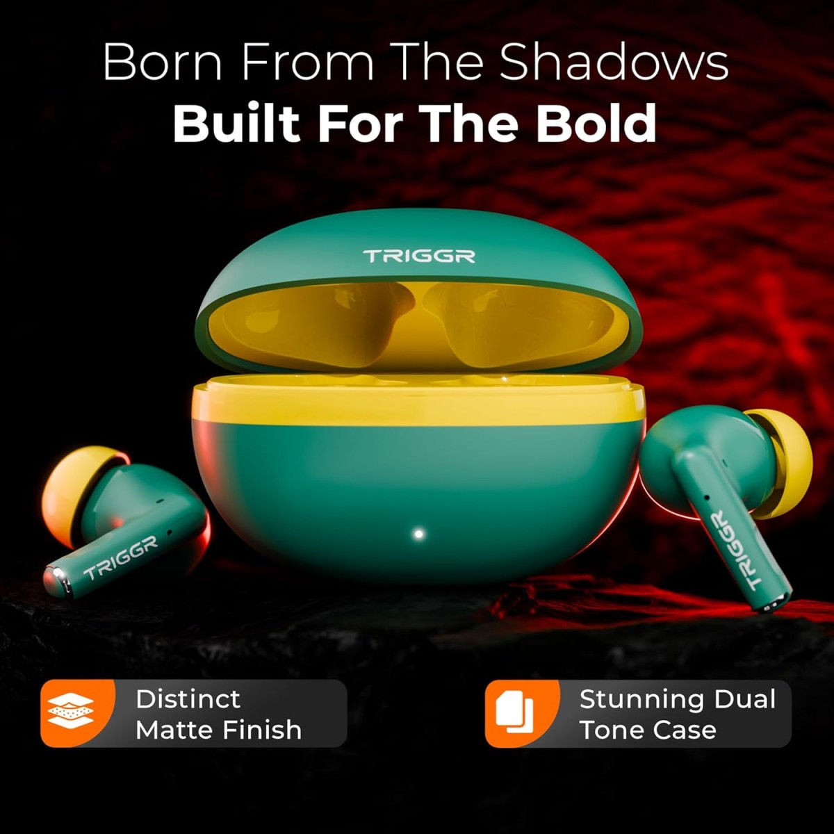 TRIGGR Ultrabuds N5 with Latest BT v6.0, 40Hr Playtime, 13mm Dynamic Drivers, Rich Bass Bluetooth (Neon Leaf, True Wireless)