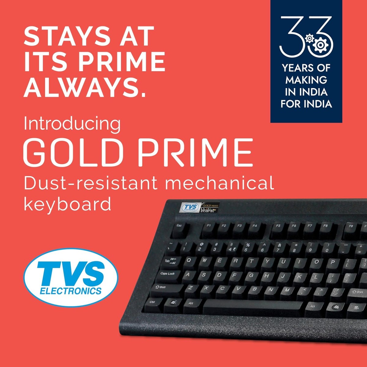 TVS ELECTRONICS Gold Prime Mechanical Wired Keyboard | Dustproof Key switches | Guaranteed 50 Million keystrokes