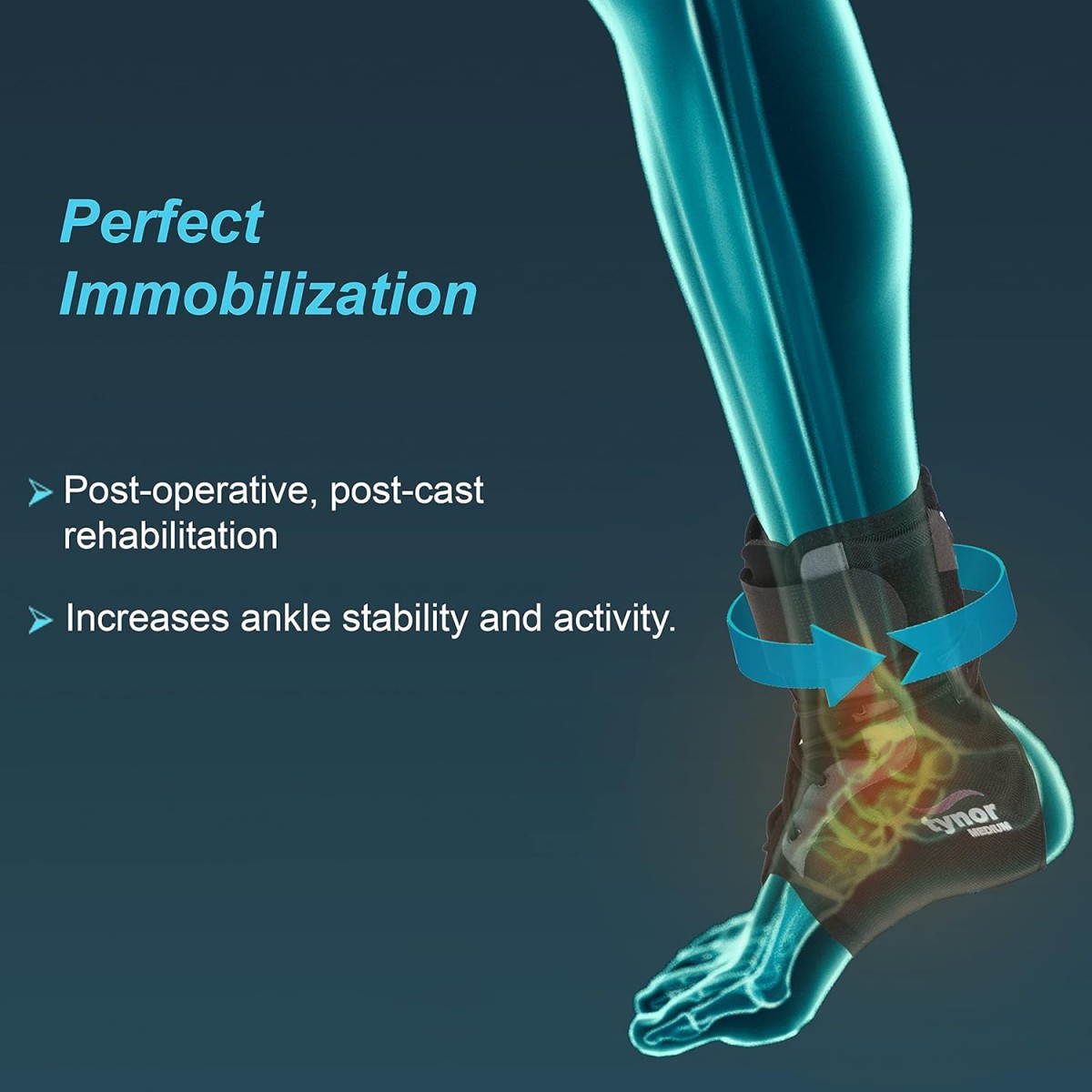 TYNOR Ankle Brace, Black, Medium, 1 Unit