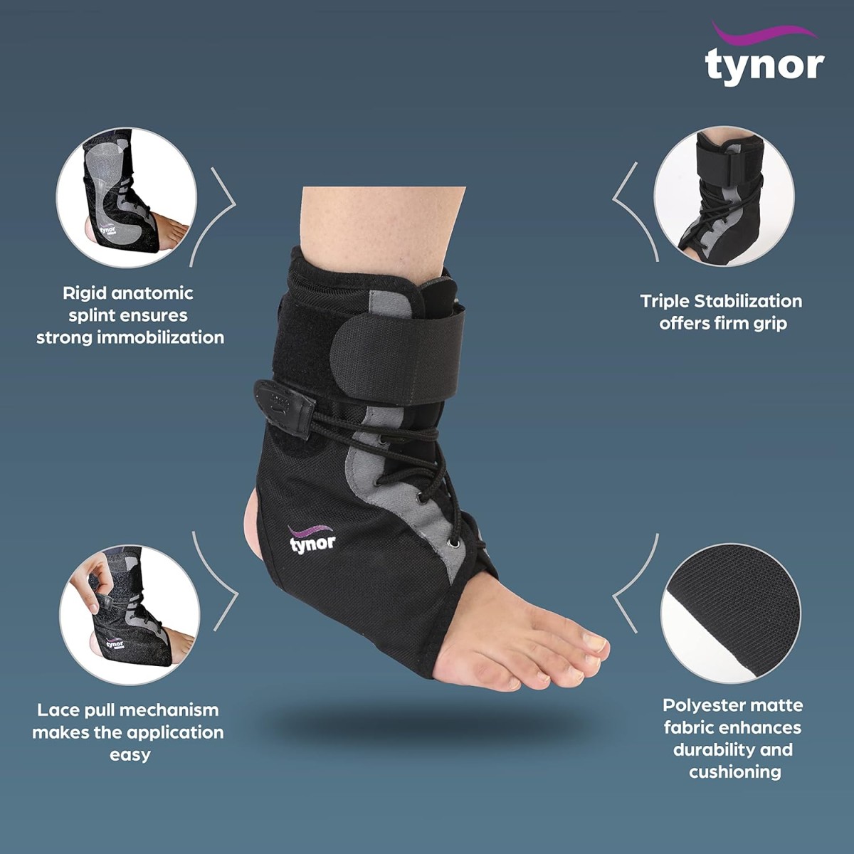 TYNOR Ankle Brace, Black, Medium, 1 Unit