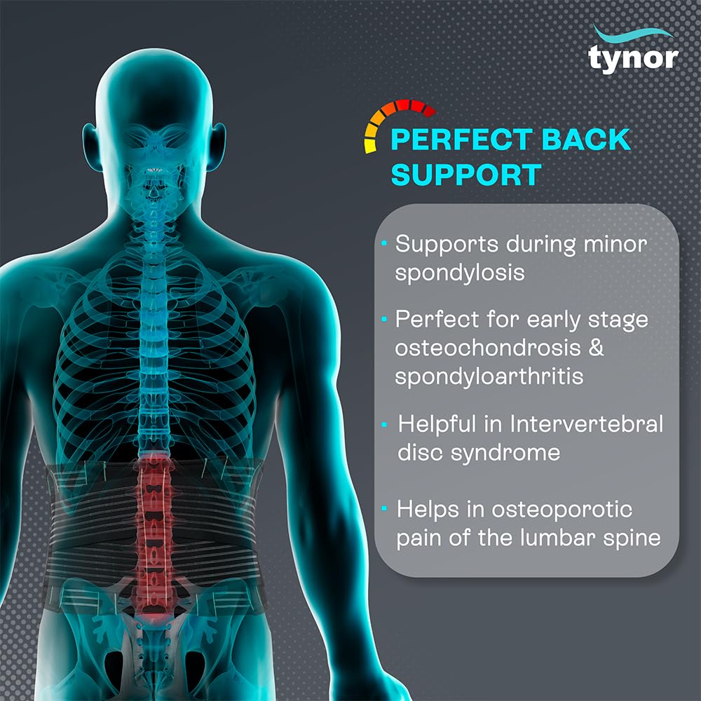 TYNOR Back Support Belt, Black, Medium, 1 Unit