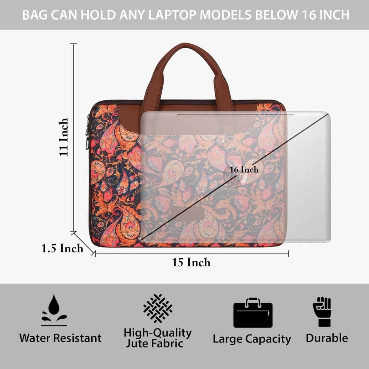 Tabelito Laptop Sleeve Bag 15.6 inch for Women | laptops Sleeves 15.6 inches Jute and Vegan Leather