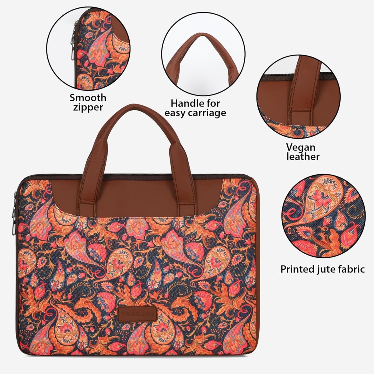 Tabelito Laptop Sleeve Bag 15.6 inch for Women | laptops Sleeves 15.6 inches Jute and Vegan Leather