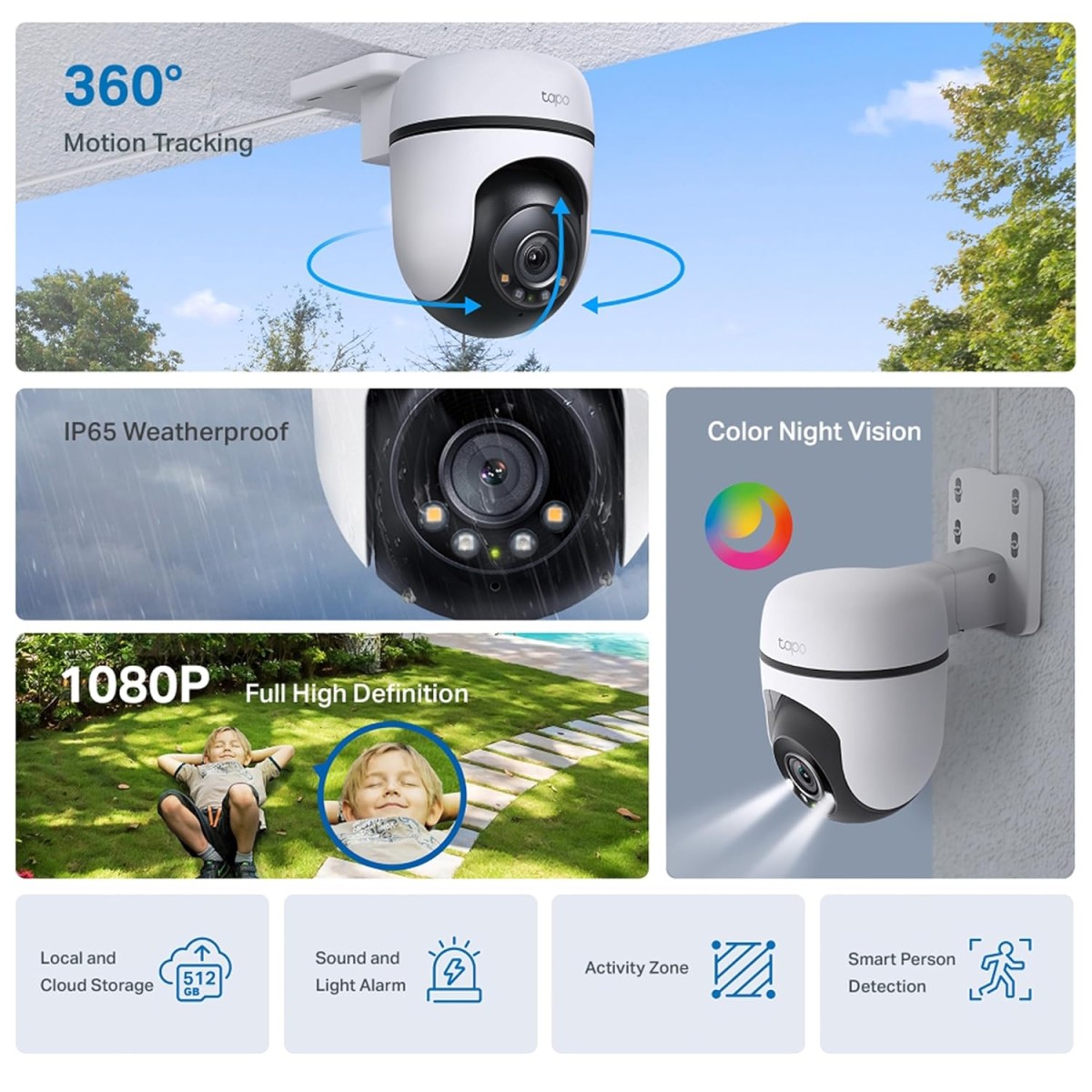 Tapo TP-Link 2K 3MP 1296P Outdoor Pan/Tilt Security Wi-Fi Camera, IP65 Weatherproof, Motion Detection, 360 C510W