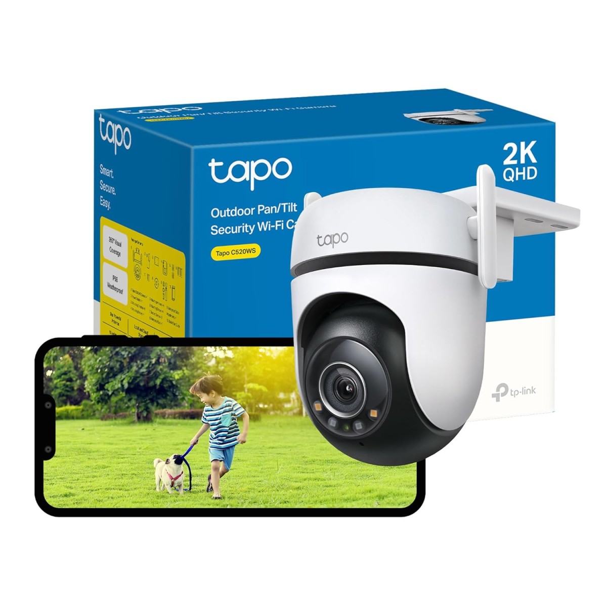 Tapo TP-Link 2K 3MP 1296P Outdoor Pan/Tilt Security Wi-Fi Camera, IP65 Weatherproof, Motion Detection, 360 C510W