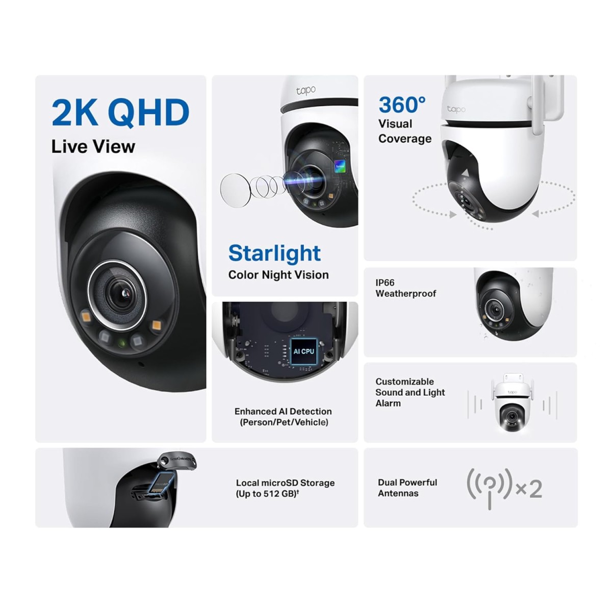 Tapo TP-Link 2K 3MP 1296P Outdoor Pan/Tilt Security Wi-Fi Camera, IP65 Weatherproof, Motion Detection, 360 C510W