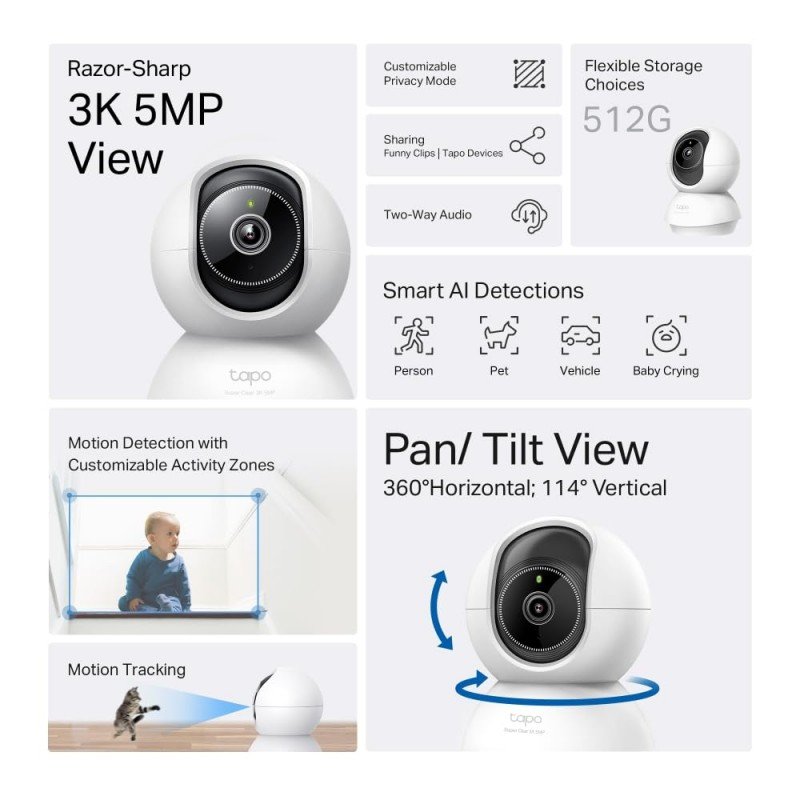 Tapo TP-Link C200 360° 2MP 1080p Full HD Pan/Tilt Home Security Wi-Fi Smart Camera| Alexa Enabled| 2-Way Audio| Night Vision| Motion Detection| Sound and Light Alarm| Indoor CCTV White- Tapo TP-Link C200 360° 2MP 1080p Full HD Pan/Tilt Home Security Wi-Fi Smart Camera| Alexa Enabled| 2-Way Audio| Night Vision| Motion Detection| Sound and Light Alarm| Indoor CCTV White-