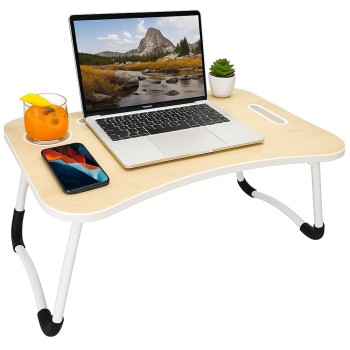 Tarkan Stud Foldable Wooden Finish Mini Desk for Couch, Sofa Bed, Study Tray Table Stand for Writing (Beige) SD_TKAP1_LAPTABLE_STUD_BEIGE
