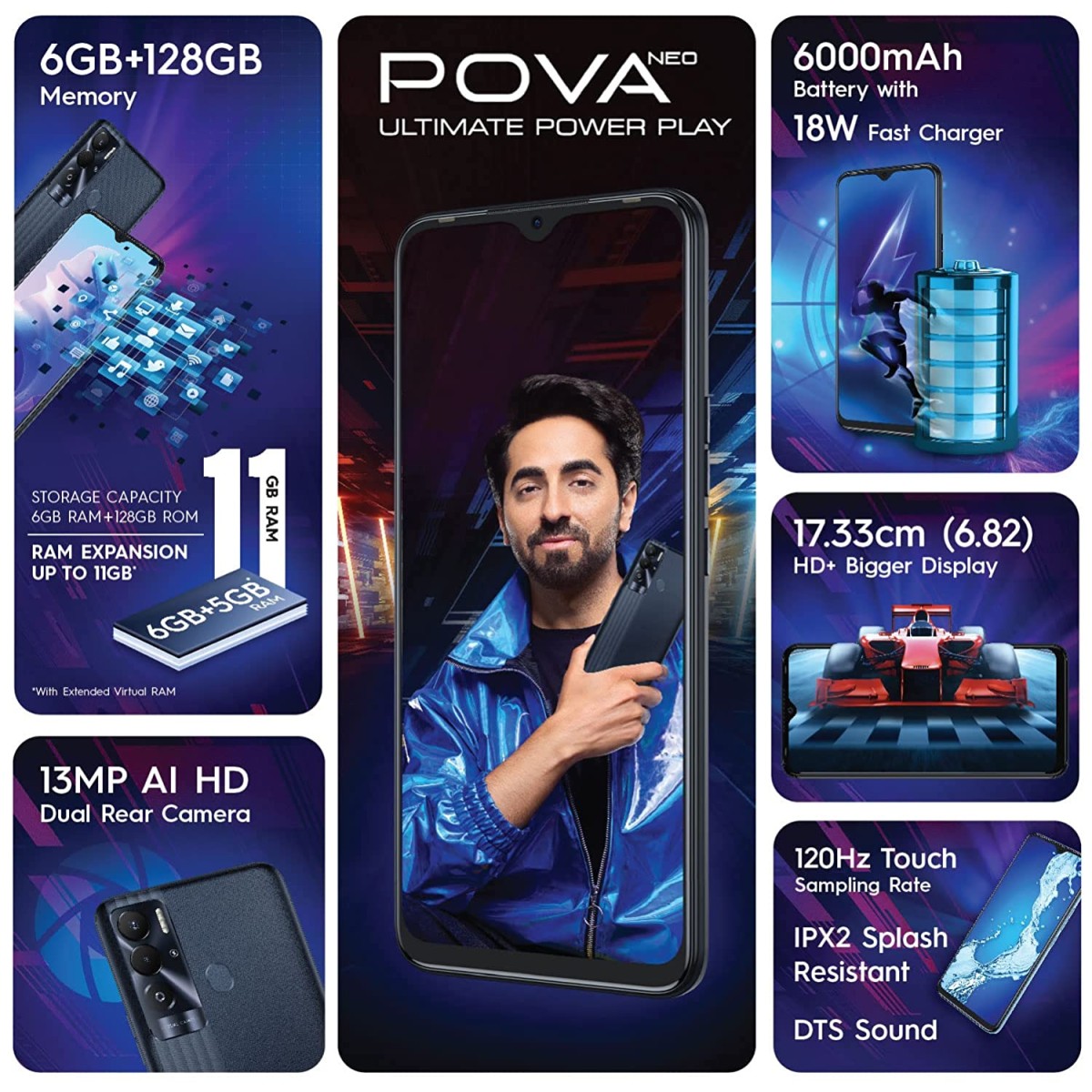 Tecno POVA Neo (Obsidian Black, 6GB RAM, 128GB Storage) refurbished