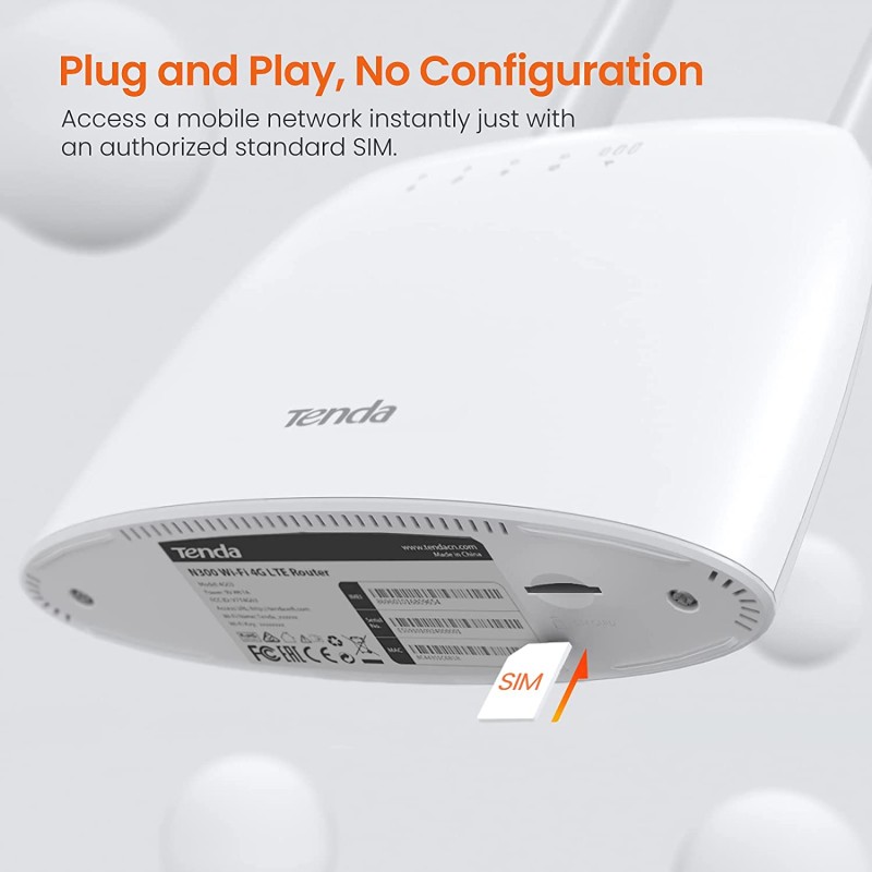 Tenda 4G06 3G/4G Volte N300 Wi-Fi Router, 2 Removable Antennas, Data Traffic Monitoring Connects Up to 32 Devices