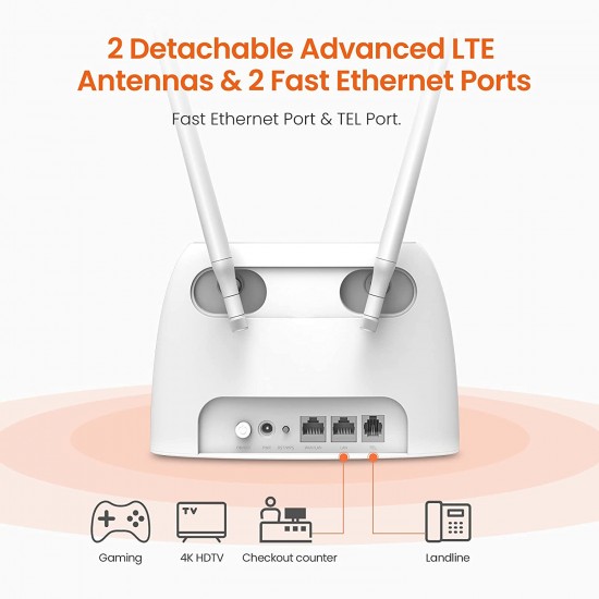 Tenda 4G06 3G/4G Volte N300 Wi-Fi Router, 2 Removable Antennas, Data Traffic Monitoring Connects Up to 32 Devices