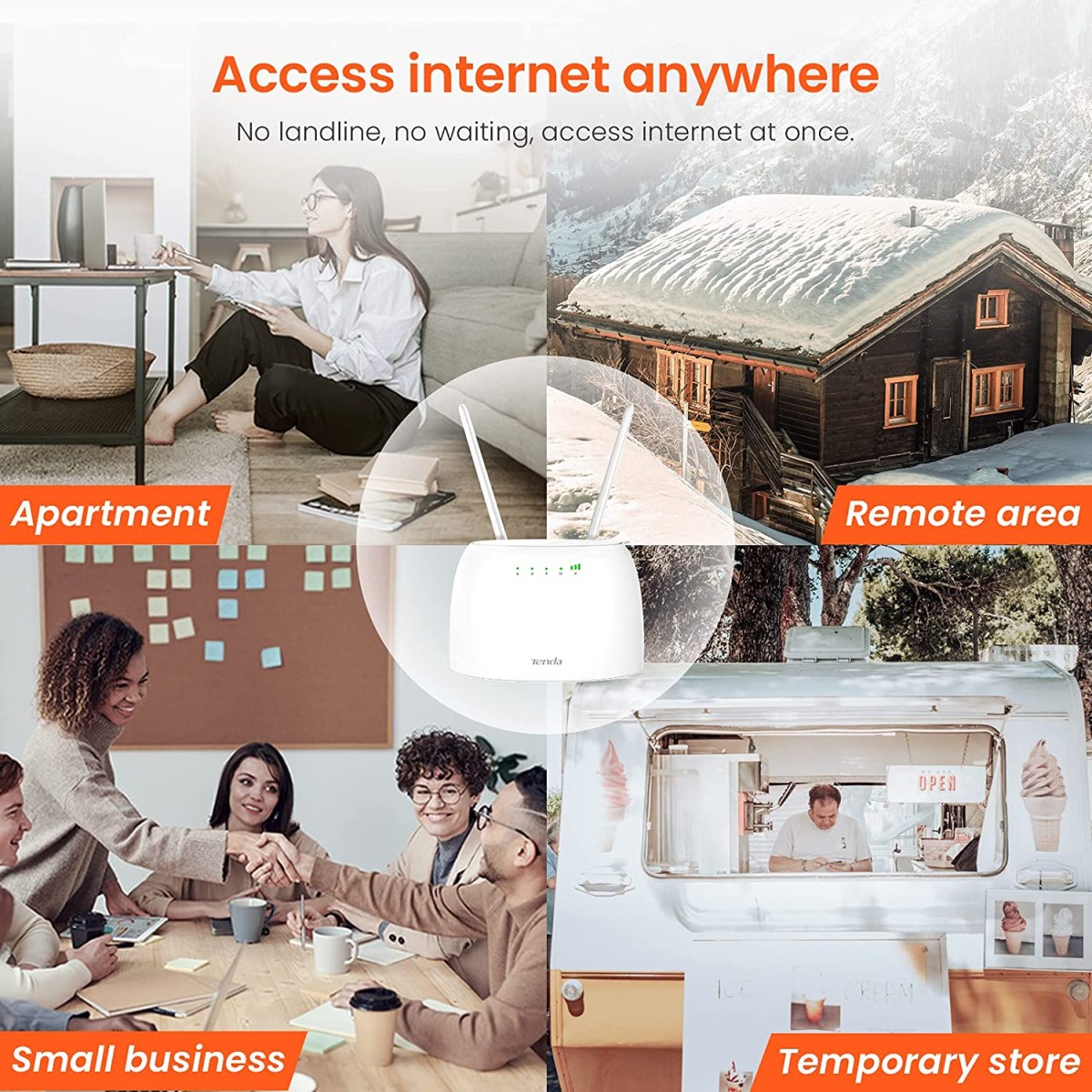 Tenda 4G06 3G/4G Volte N300 Wi-Fi Router, 2 Removable Antennas, Data Traffic Monitoring Connects Up to 32 Devices