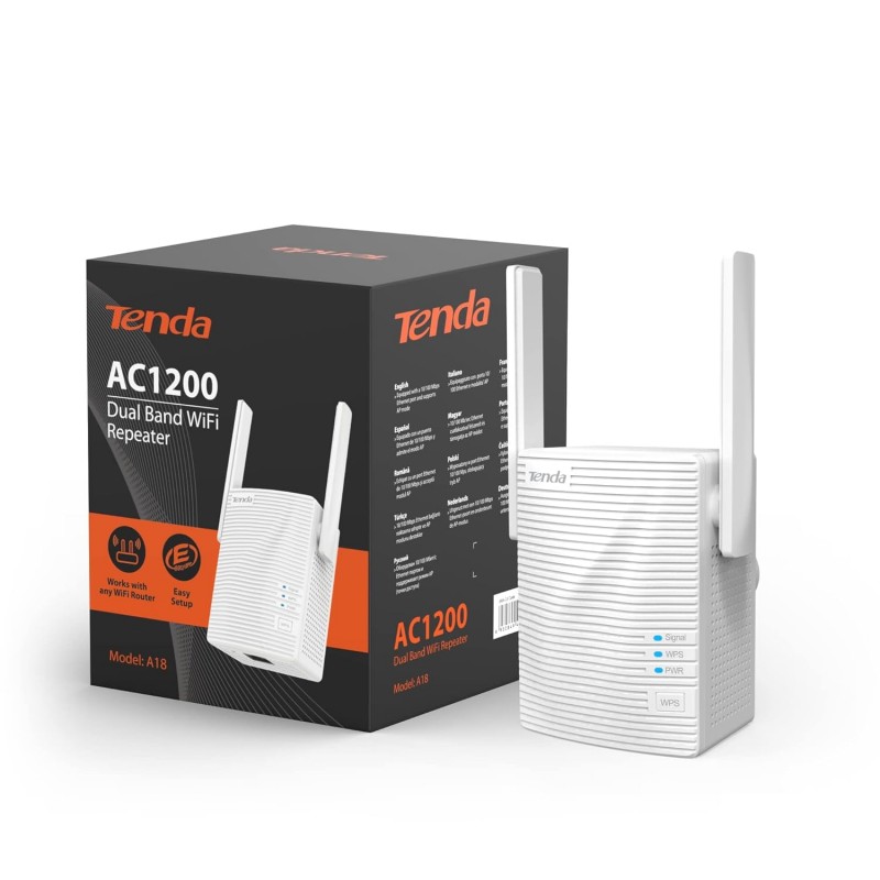 Tenda te A18 AC1200 Gigabit WiFi Range Extender/Repeater/Booster/Hotspot with 100 Mbps LAN Port, Dual Band 2.4GHz 300Mbps+5GHz 867Mbps, Hide SSID, WPS Function, Encryption Mode Tenda te A18 AC1200 Gigabit WiFi Range Extender/Repeater/Booster/Hotspot with 100 Mbps LAN Port, Dual Band 2.4GHz 300Mbps+5GHz 867Mbps, Hide SSID, WPS Function, Encryption Mode