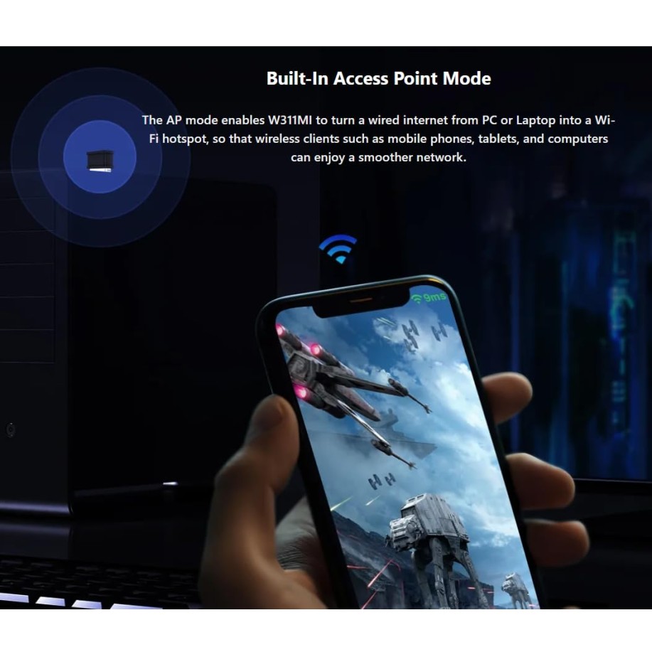 Tenda W311MI-V6 AX300 Wi-Fi 6 Wireless Nano USB Adapter (Black)