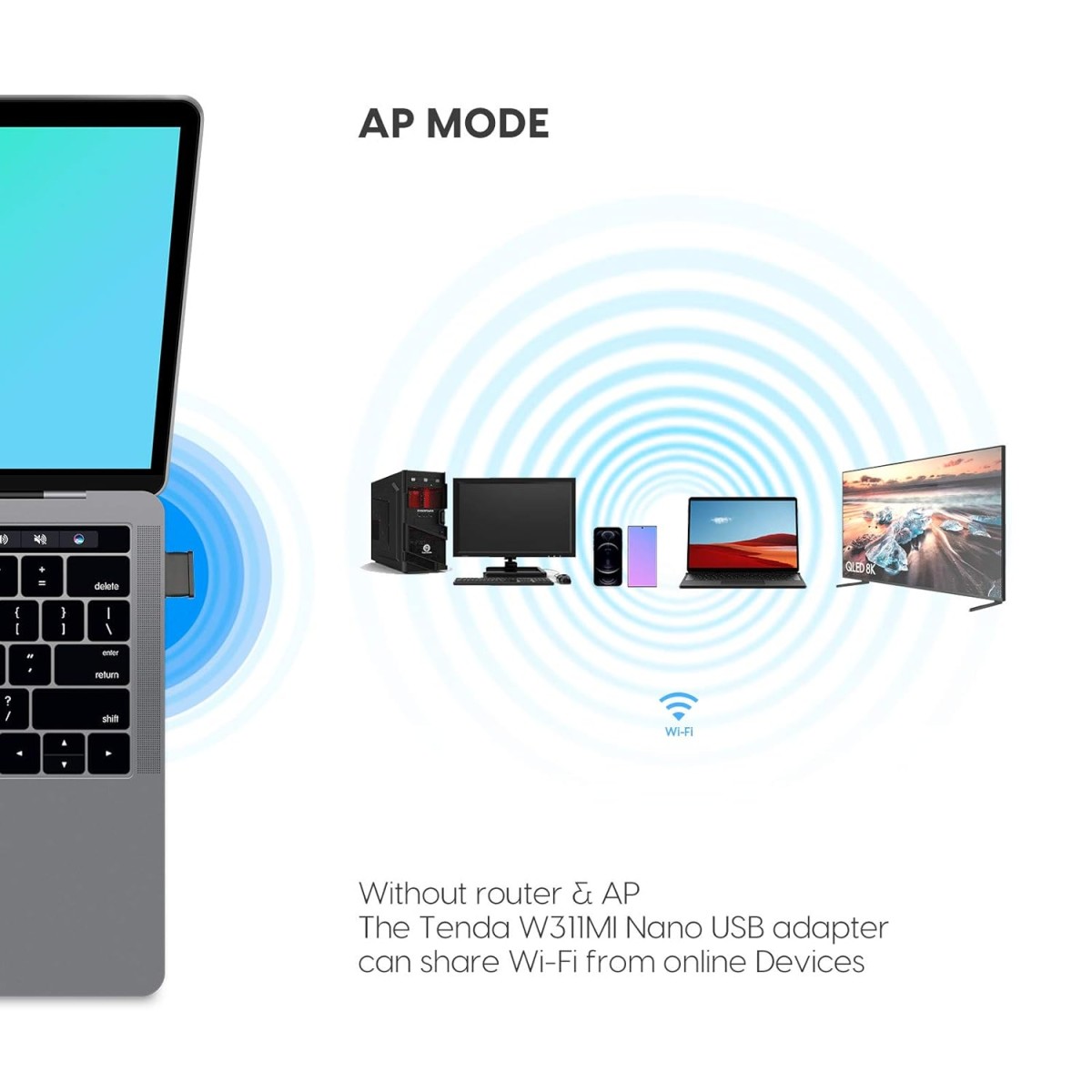 Tenda W311MI-V6 AX300 Wi-Fi 6 Wireless Nano USB Adapter (Black)