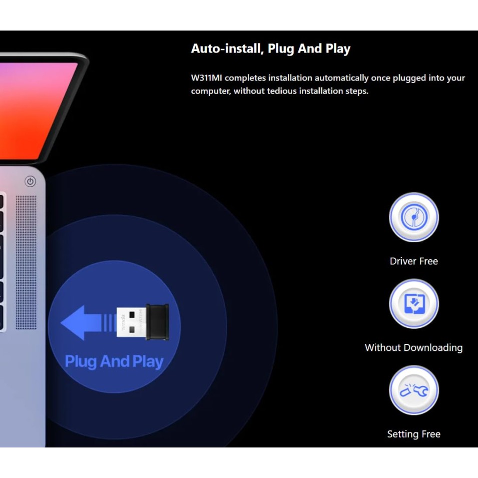 Tenda W311MI-V6 AX300 Wi-Fi 6 Wireless Nano USB Adapter (Black)