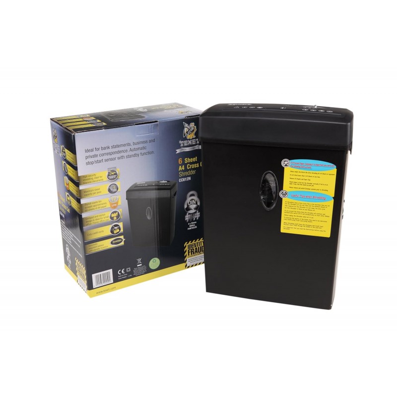 Texet CC612EX Paper and Card Shredder | Crosscut Shredder | Auto Start & Stop Functions | cuts 6 Sheets at a time | 12L Waste bin | for Home and Office Usage | Shreds Credit and Debit Cards Texet CC612EX Paper and Card Shredder | Crosscut Shredder | Auto Start & Stop Functions | cuts 6 Sheets at a time | 12L Waste bin | for Home and Office Usage | Shreds Credit and Debit Cards